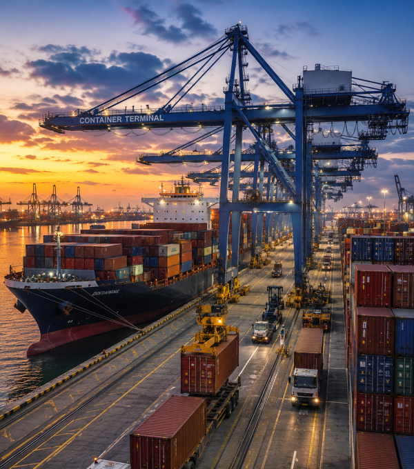 Container handling infrastructure at the logistics terminal